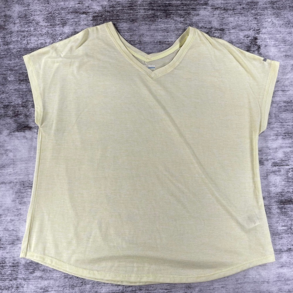 Columbia Women XL Yellow Space Dye V-Neck Short Sleeve Activewear Top XL0927